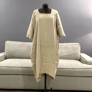 Black Crane Sage Green Linen Dress